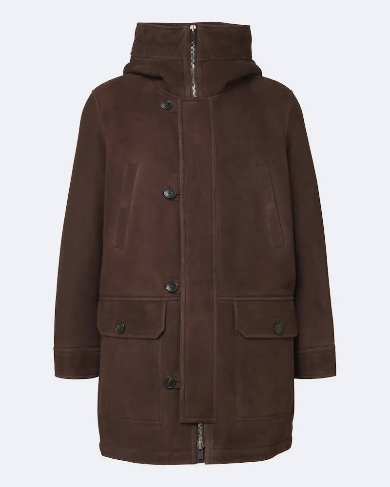 Yves Salomon Parka aus Veloursleder mit Shearling Braun