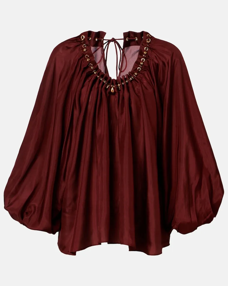 Zimmermann Verzierte Bluse Aster aus Seide Burgunderrot