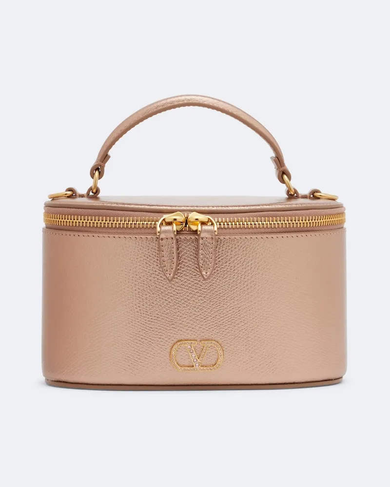 Valentino Garavani Henkeltasche Vlogo Small aus Leder mit Kristallen Rosa
