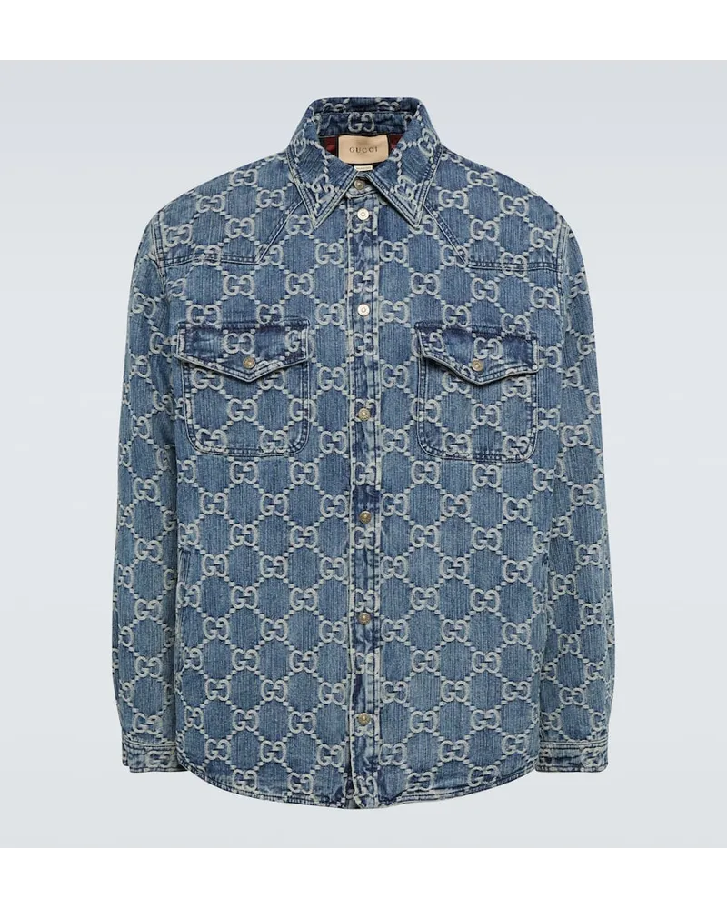 Gucci Hemdjacke GG aus Denim Blau