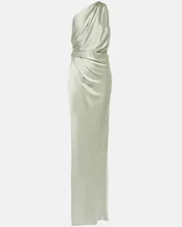 The Sei One-Shoulder-Robe aus Seidensatin Silber