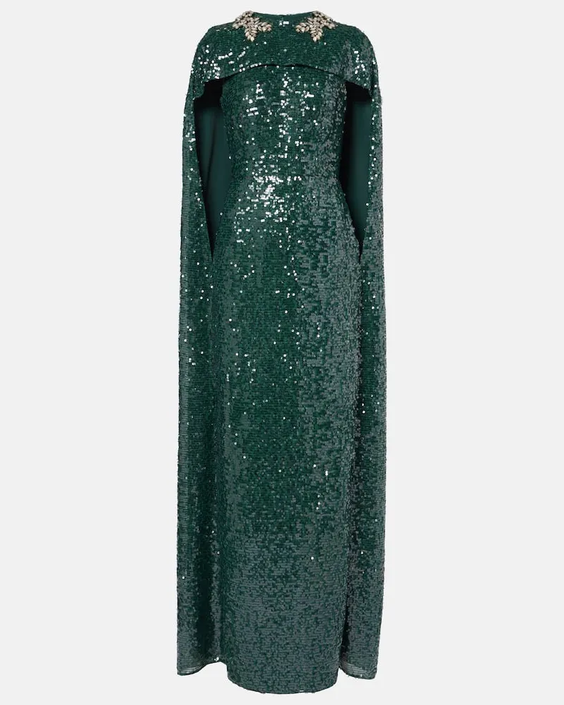 Erdem Robe aus Georgette mit Pailletten Grün