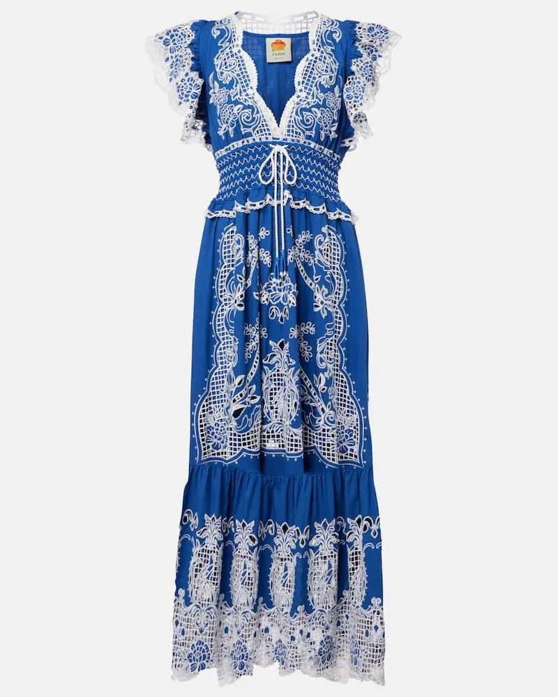 FARM Rio Besticktes Maxikleid aus einem Leinengemisch Blau