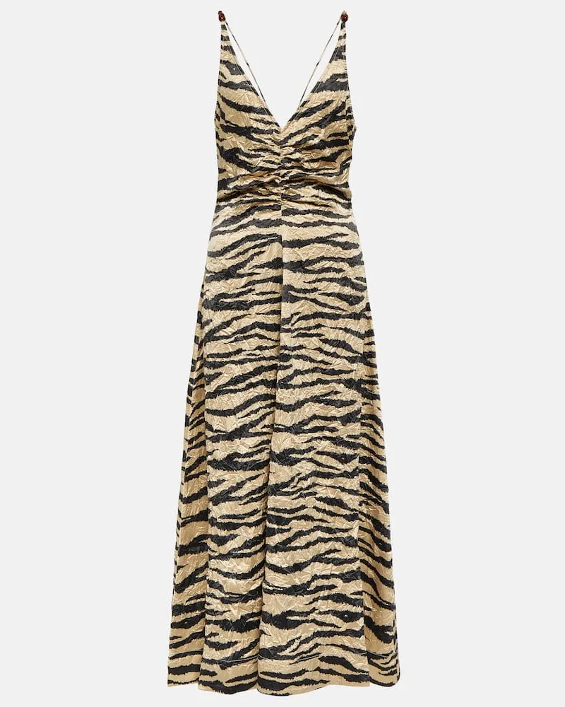 Ganni Bedrucktes Slipdress aus Satin Neutral
