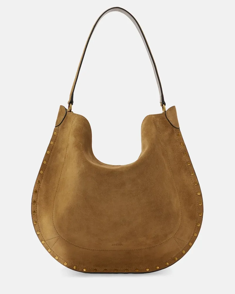 Isabel Marant Schultertasche Oskan Large aus Veloursleder Grau