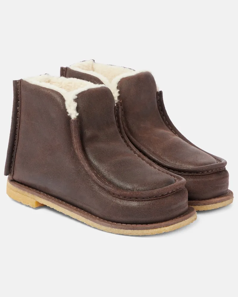 J.W.Anderson Ankle Boots aus Leder mit Shearling Braun