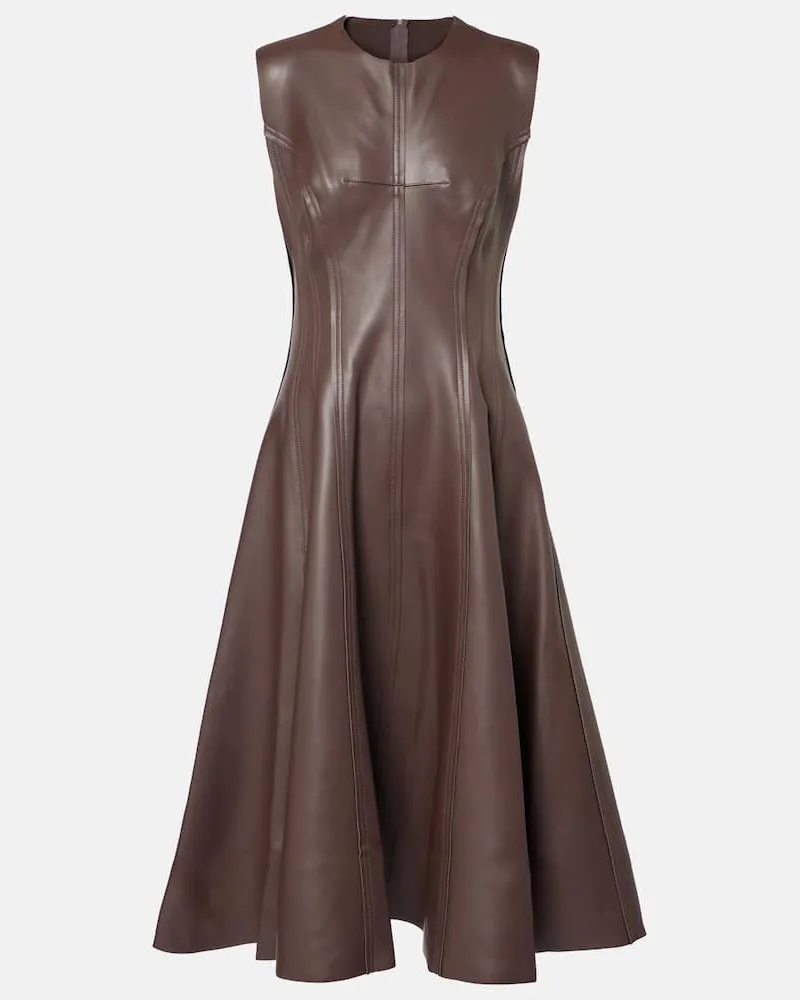 Norma Kamali Midikleid Grace aus Lederimitat Braun