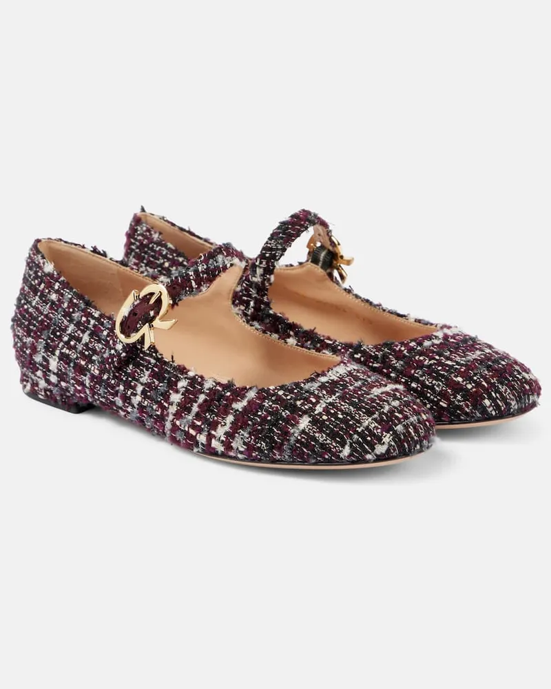 Gianvito Rossi Mary-Jane-Ballerinas Mary Ribbon aus Bouclé Burgunderrot