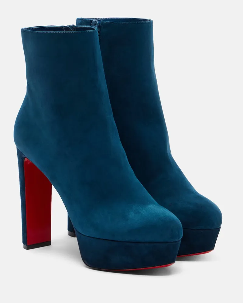 Christian Louboutin Ankle Boots Loo Booty 130 aus Veloursleder Blau