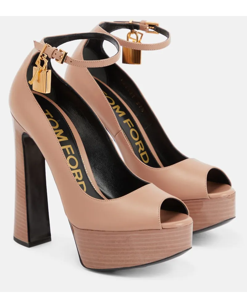 Tom Ford Plateausandalen Padlock aus Leder Nude