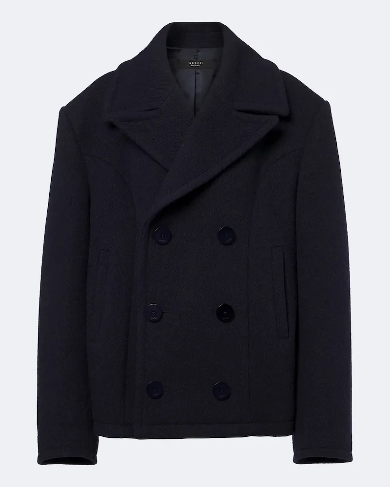 Gucci Zweireihige Jacke aus Wolle Blau
