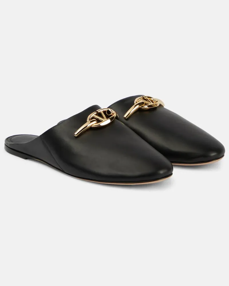 Valentino Garavani Slippers VLogo Gate aus Leder Schwarz