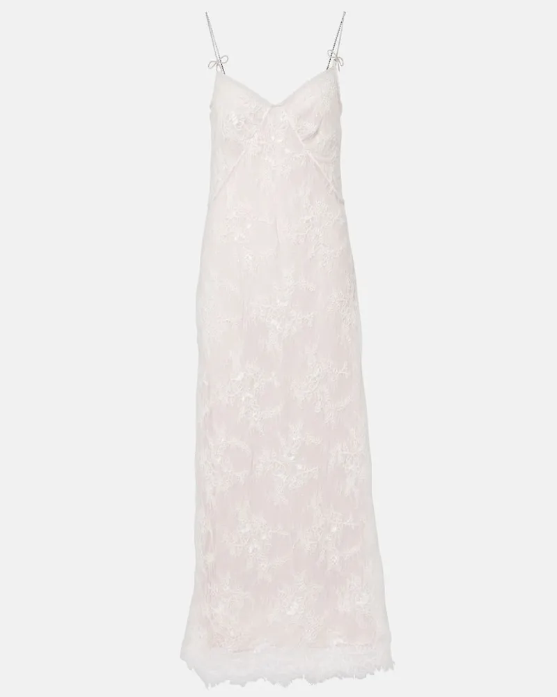 Blumarine Maxikleid aus Spitze mit Kristallen Weiß