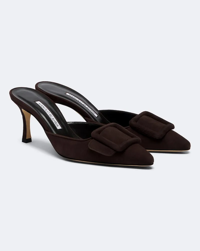 Manolo Blahnik Mules Maysale 70 aus Veloursleder Braun