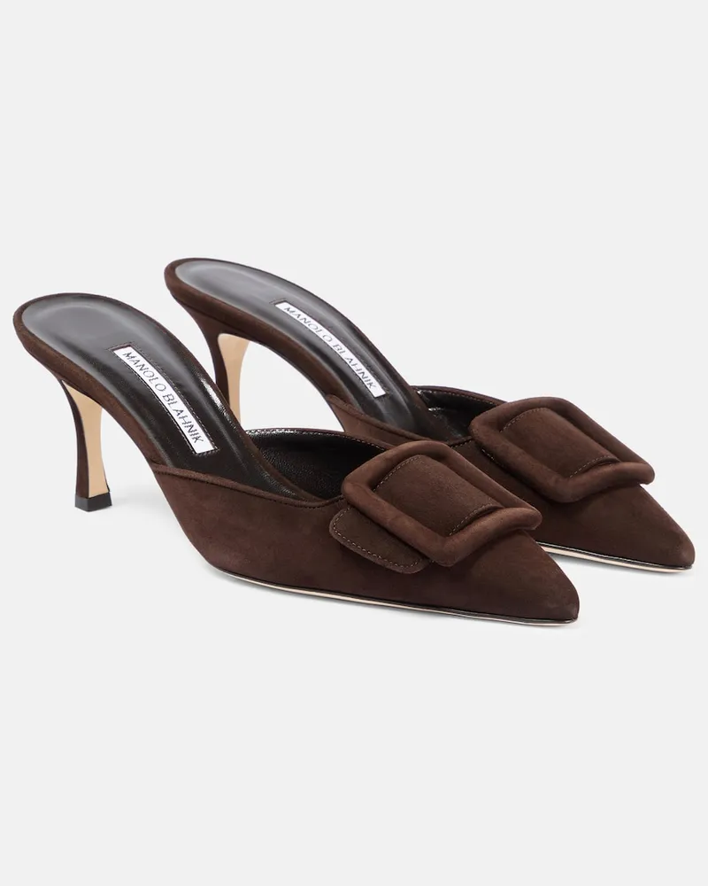 Manolo Blahnik Mules Maysale 70 aus Veloursleder Braun