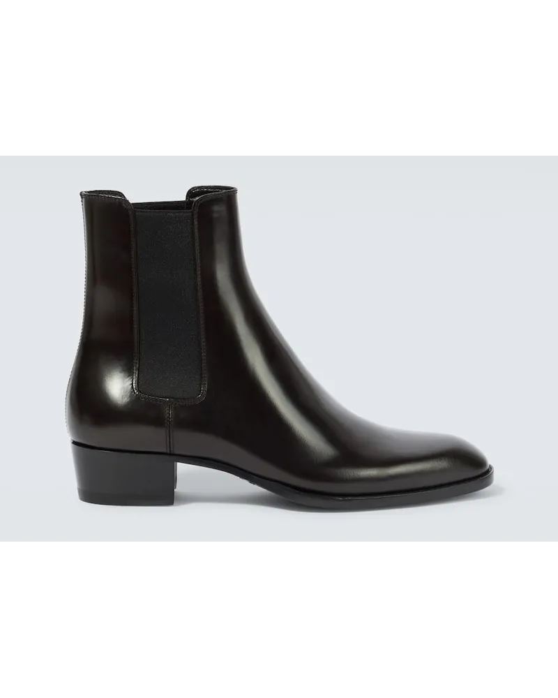 Saint Laurent Chelsea Boots Wyatt aus Leder Braun