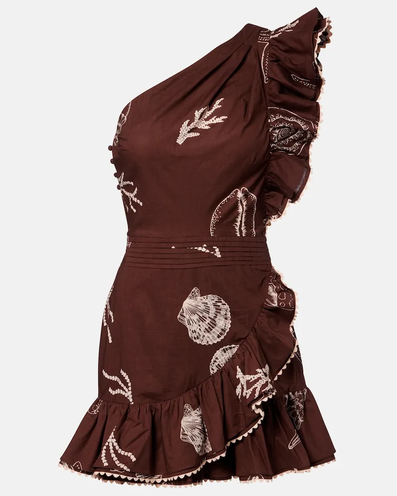 Poupette St Barth One-Shoulder-Minikleid Corinne aus Baumwolle Braun