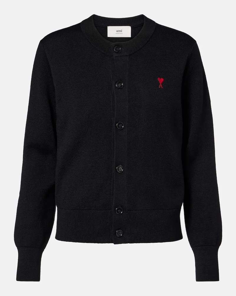 AMI Paris Cardigan Ami de Cœur aus Wolle Schwarz