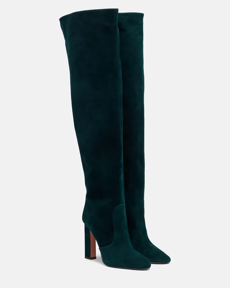 Aquazzura Stiefel Joplin 105 aus Veloursleder Grün