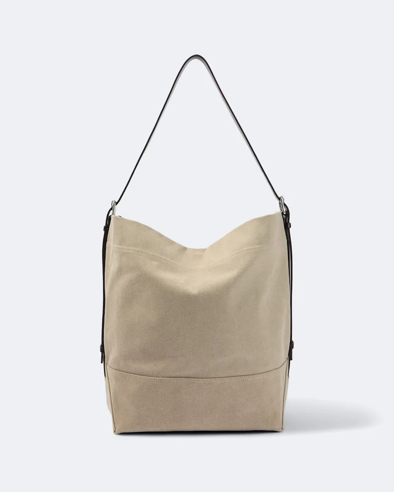 Christophe Lemaire Tote Bag Belted aus Canvas mit Leder Beige