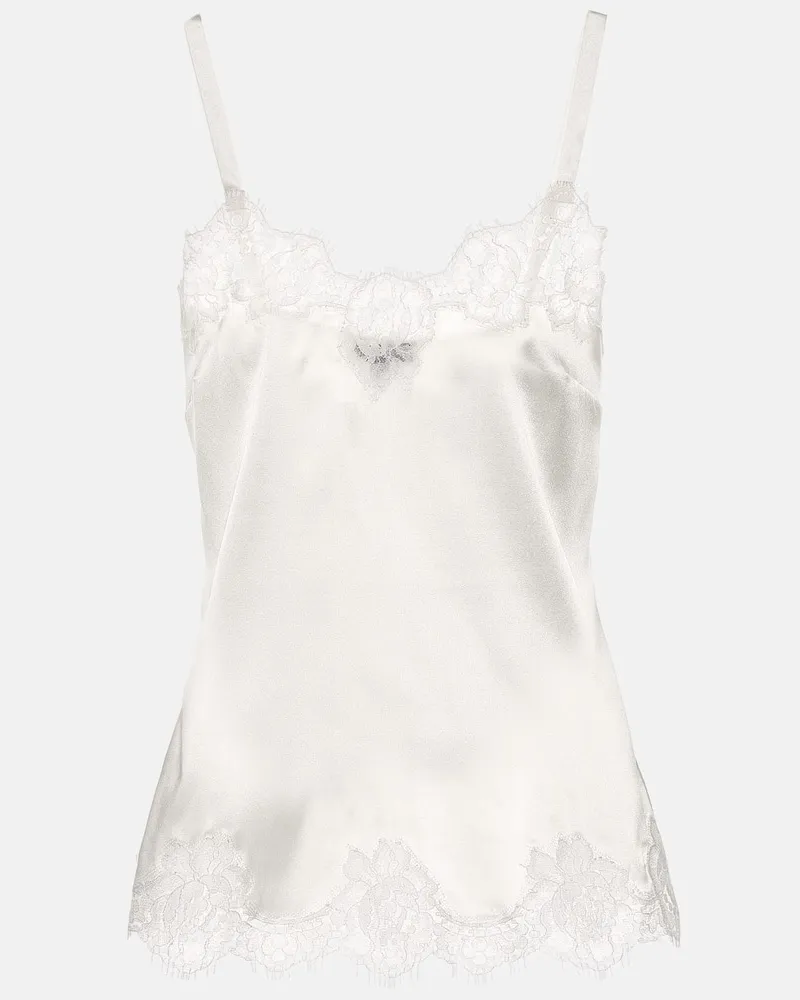 Dolce & Gabbana Top aus Satin mit Spitze Weiß