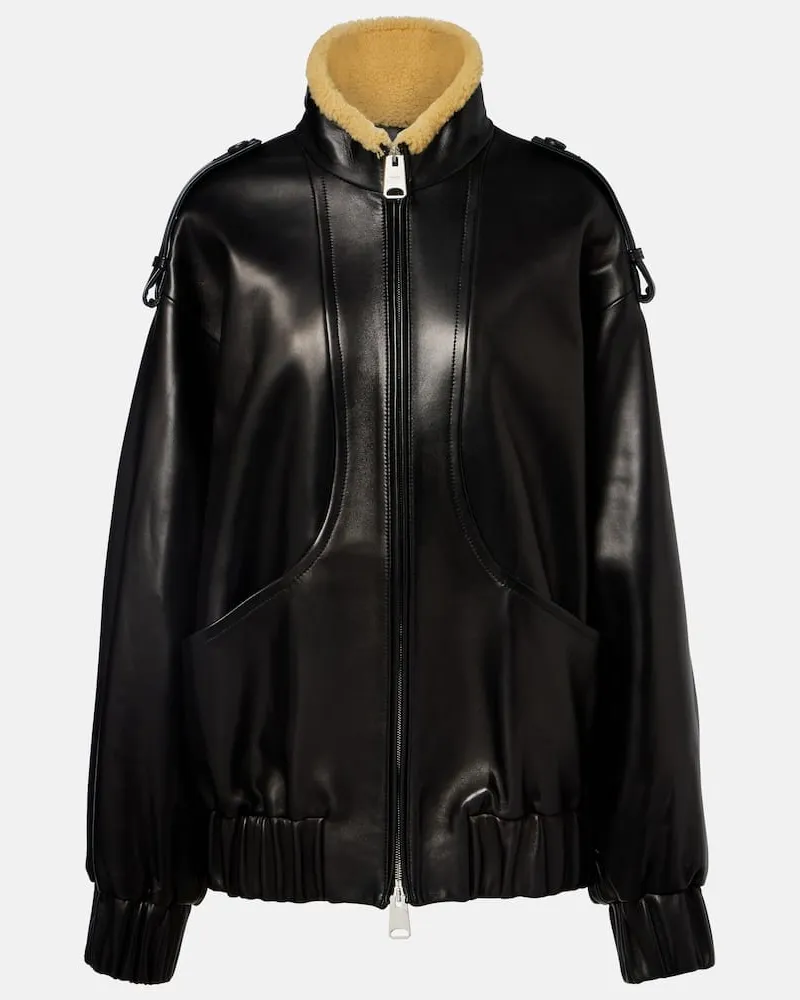 KHAITE Lederjacke Sigi mit Shearling Schwarz