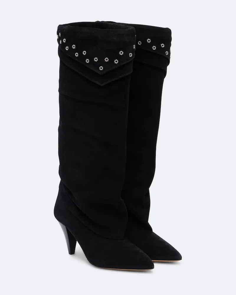 Isabel Marant Kniehohe Stiefel Lezra aus Veloursleder Schwarz