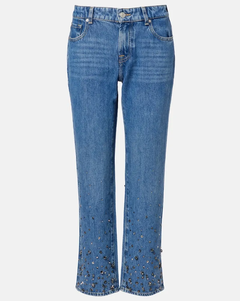 7 for all mankind Straight Cropped-Jeans Calie mit Kristallen Blau