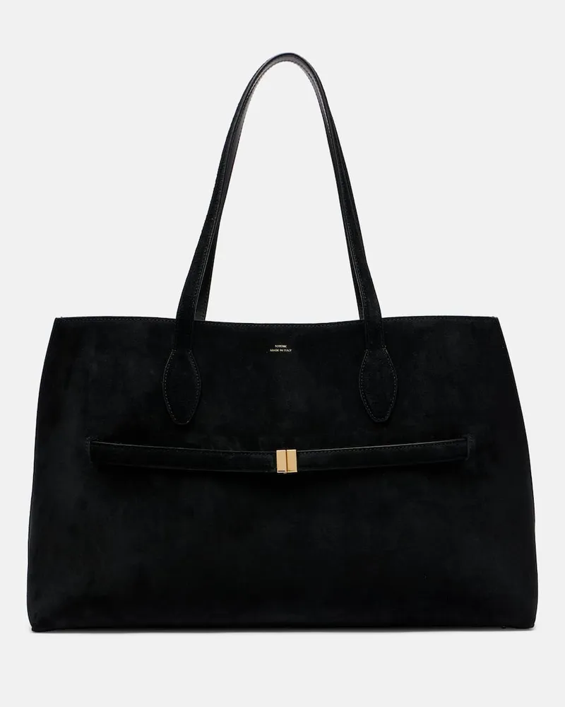 Totême Tote Bag Large aus Veloursleder Schwarz