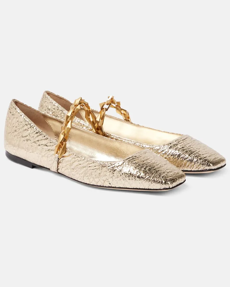 Jimmy Choo Ballerinas Diamond Tilda aus Metallic-Leder Gold