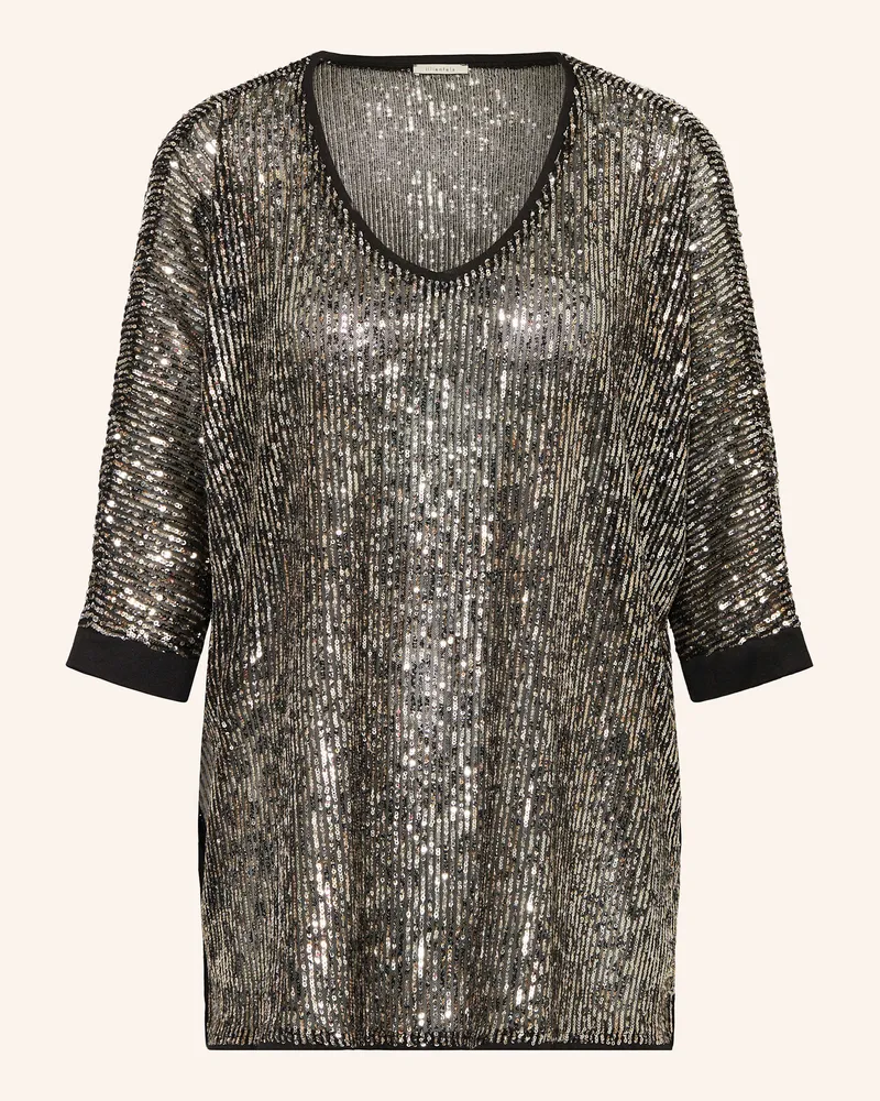 lilienfels Blusenshirt mit Pailletten und 3/4-Arm Schwarz