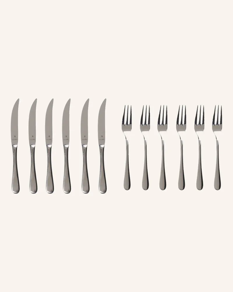 WMF 12-tlg. Steakbesteck-Set in Holzkassette Silber