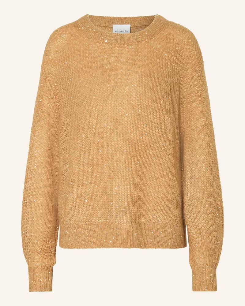 COMMA Pullover mit Pailletten Braun