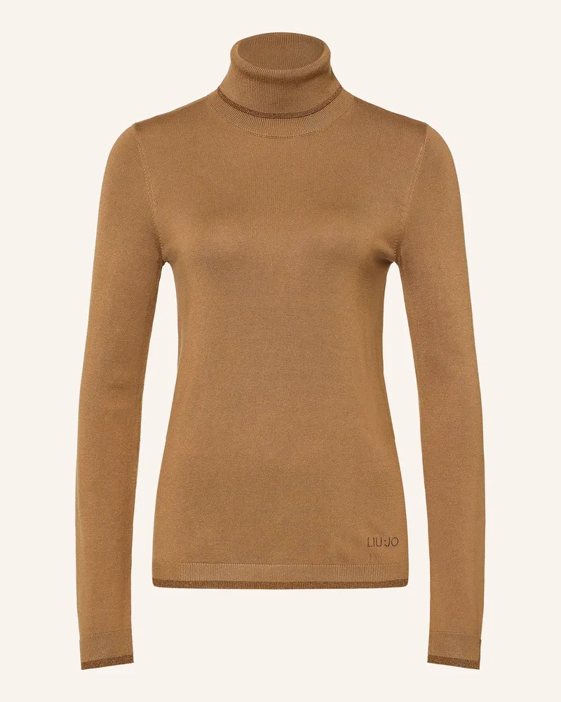 Liu Jo Rollkragenpullover Mit Glitzergarn Und Schmucksteinen beige Hellbraun