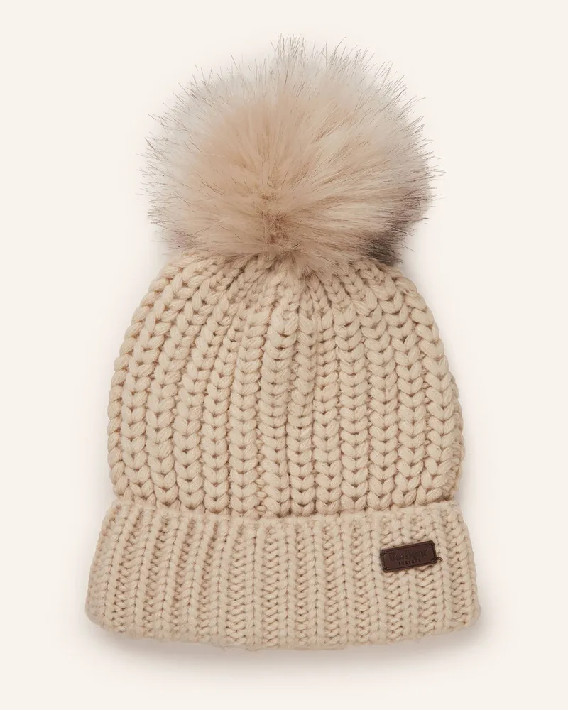 Barbour Mütze Mit Kunstpelz beige Creme