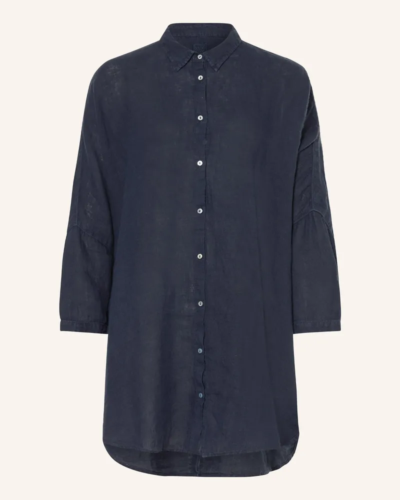 120% Lino Hemdbluse aus Leinen mit 3/4-Arm Dunkelblau