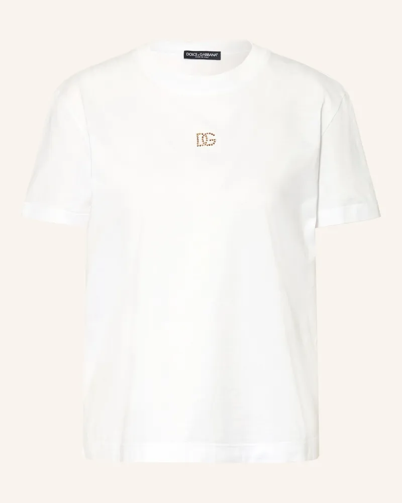 Dolce & Gabbana T-Shirt mit Schmucksteinen Weiss