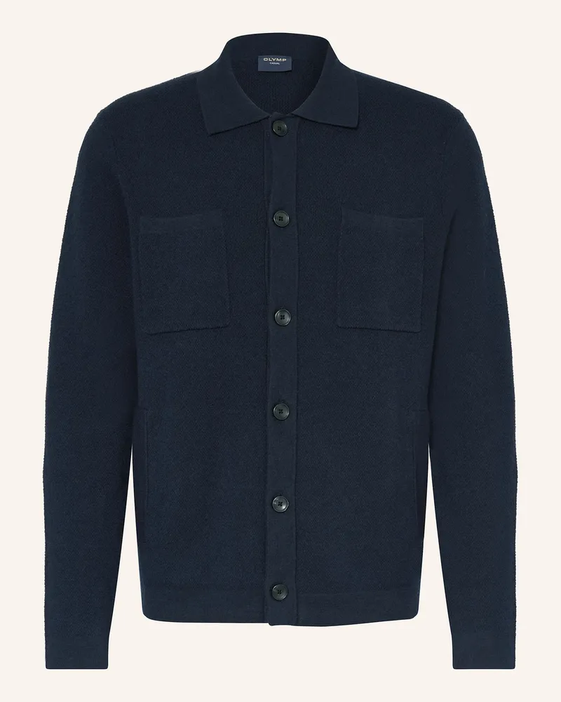 Olymp Strickjacke Level Five body fit aus Schurwolle Marine