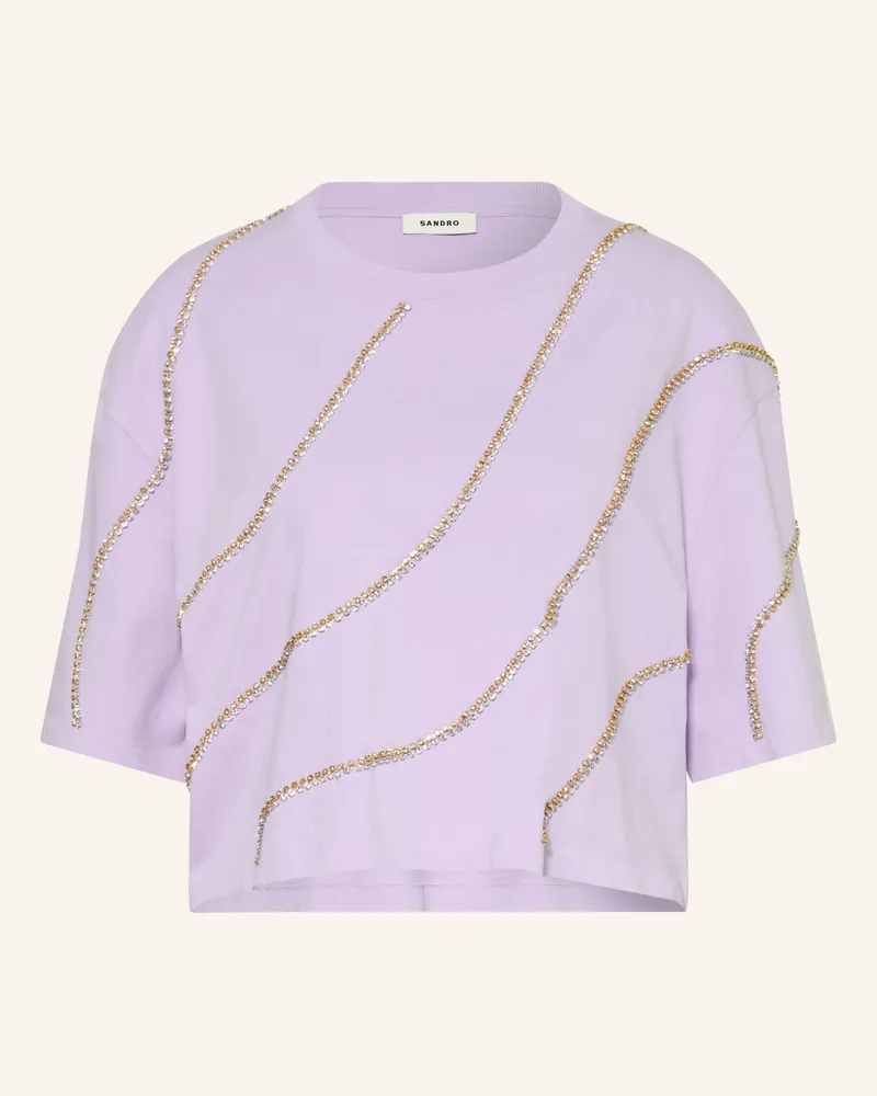 Sandro T-Shirt Mit Schmucksteinen rosa Helllila