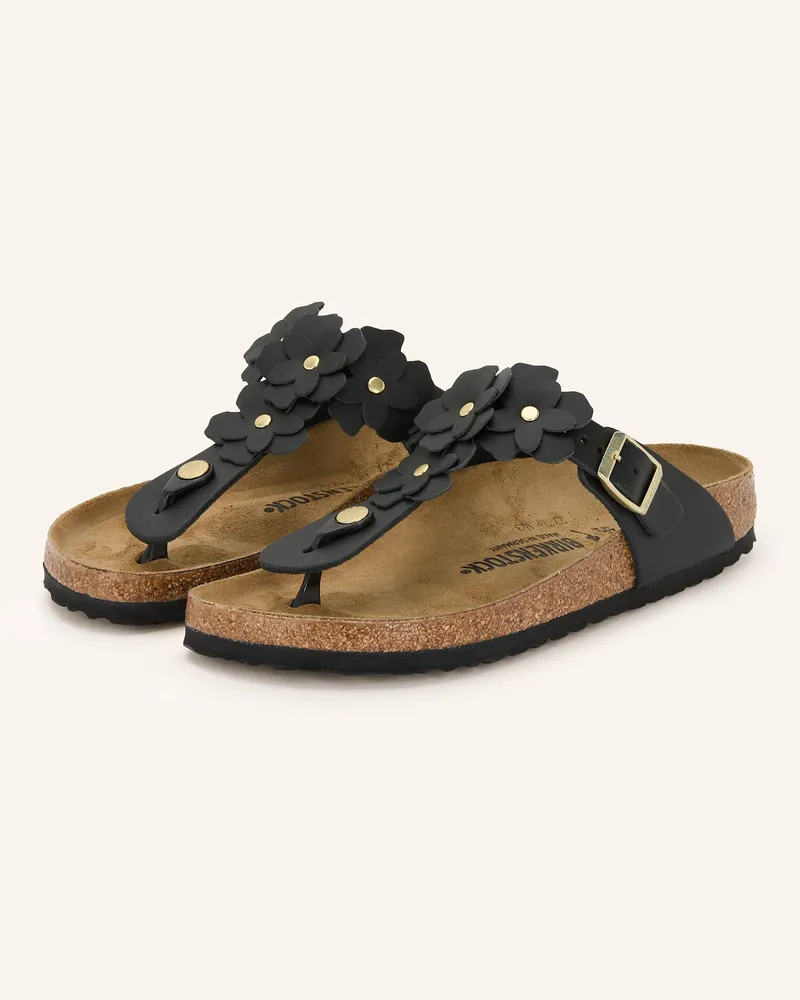 Birkenstock Zehentrenner GIZEH FLOWERS LE Schwarz