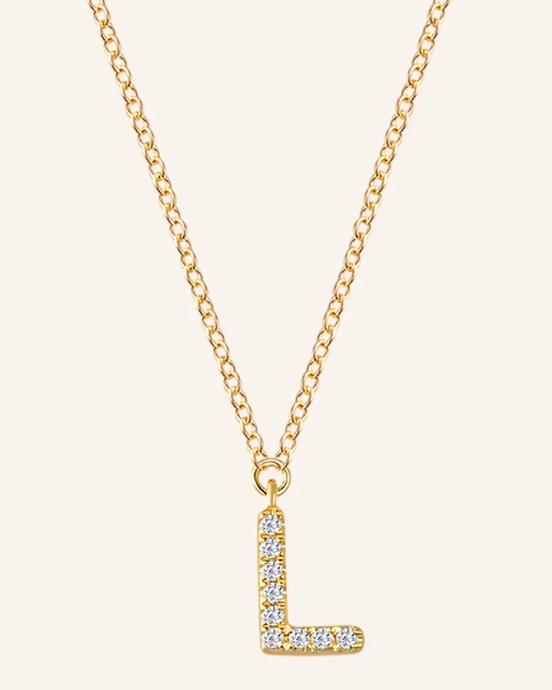 Leaf INITIALIEN Halskette „L“ aus 14 Karat Gelbgold mit Diamanten Gold