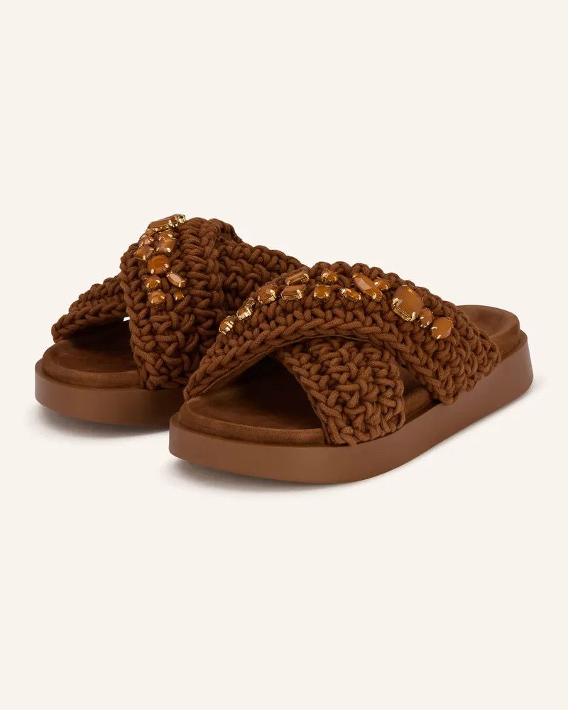 INUIKII Pantoletten Mit Schmucksteinen braun Braun