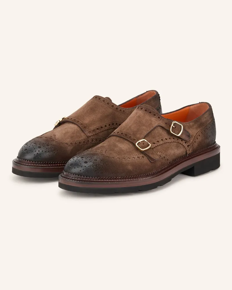 Santoni Double-Monks Kalamabuck braun Dunkelbraun