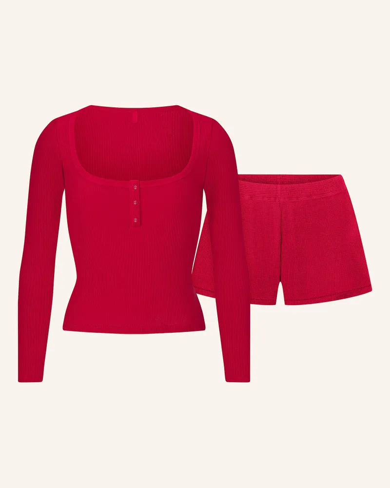 SKIMS Shorty-Schlafanzug Waffle Sleep rot Cranberry