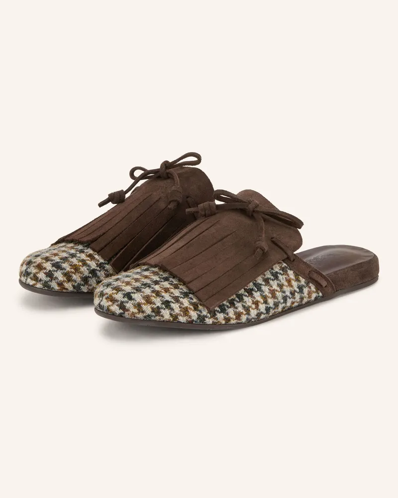 Ancient Greek Sandals Mules Thelma Fringe braun Dunkelbraun