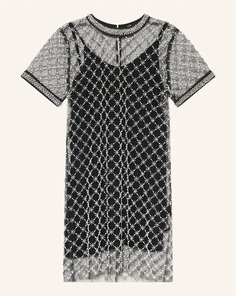 Maje Mesh-Kleid mit Schmucksteinen und Schmuckperlen Weiss