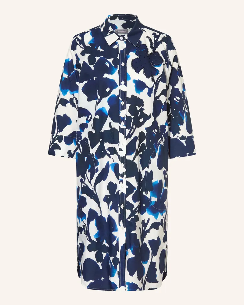 White Label Hemdblusenkleid mit 3/4-Arm und Schmuckperlen Dunkelblau