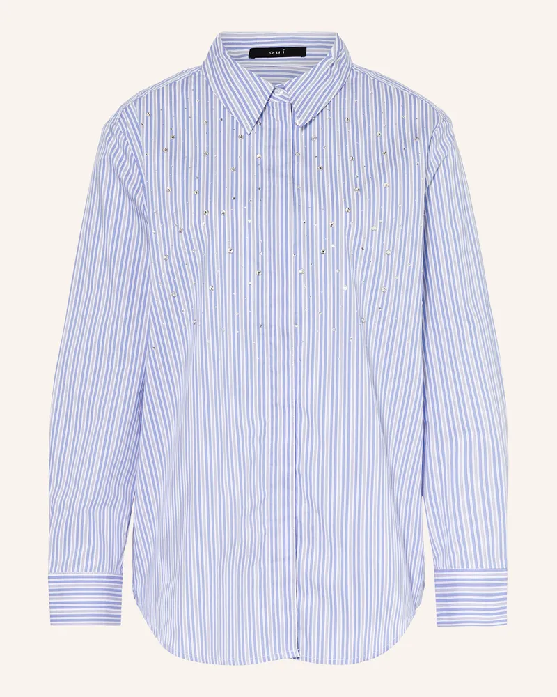 Oui  Hemdbluse mit Schmucksteinen Hellblau