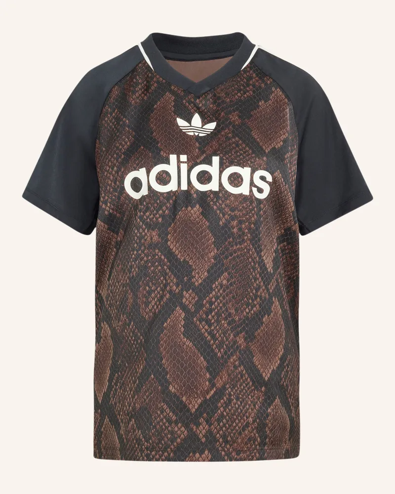 adidas T-Shirt Snake Print Satin Jersey Im Materialmix braun Dunkelbraun