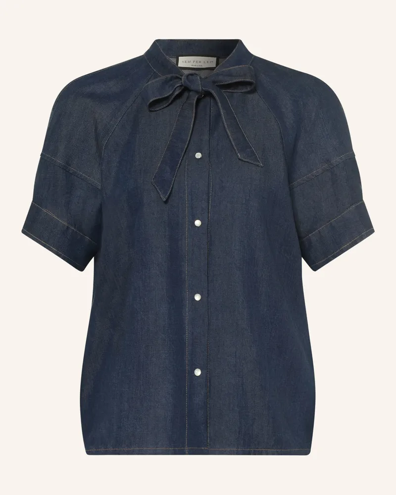 SEM PER LEI Jeansbluse Mit Schluppe blau Dunkelblau